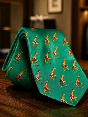 Brooks Brothers Emerald Green Giraffe Motif Silk Tie for Men (1070)